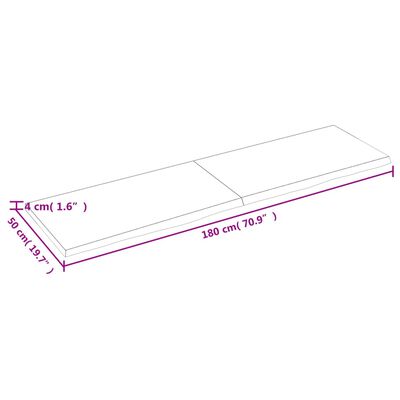 vidaXL Pöytälevy 180x50x(2-4) cm käsittelemätön täystammi