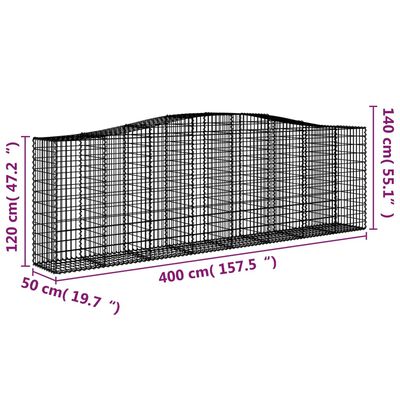 vidaXL Kaarevat kivikorit 2 kpl 400x50x120/140 cm galvanoitu rauta