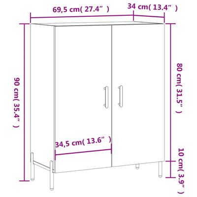 vidaXL Senkki valkoinen 69,5x34x90 cm tekninen puu