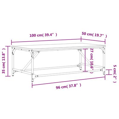 vidaXL Sohvapöytä ruskea tammi 100x50x35 cm tekninen puu