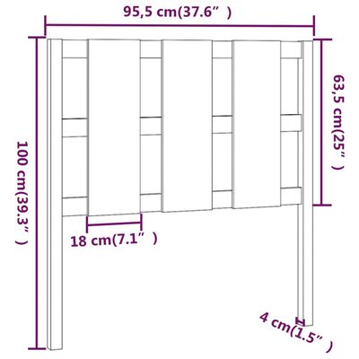 vidaXL Sängynpääty hunajanruskea 95,5x4x100 cm täysi mänty