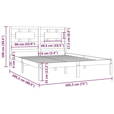 vidaXL Sängynrunko harmaa täysi mänty 180x200 cm Super King