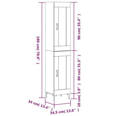 vidaXL Kaappi musta 34,5x34x180 cm tekninen puu