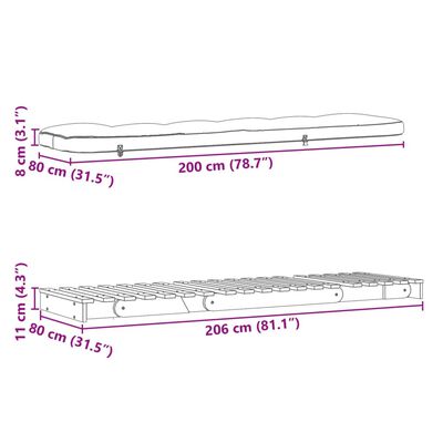 vidaXL Futon vuodesohva patjalla 80x206x11 cm täysi mänty