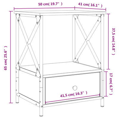 vidaXL Yöpöydät 2 kpl ruskea tammi 50x41x65 cm tekninen puu