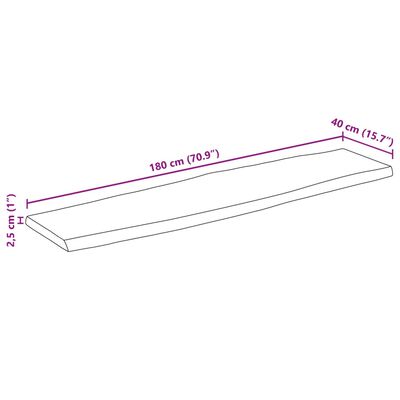 vidaXL Pöytälevy 180x40x2,5 cm elävä reuna täysi mangopuu