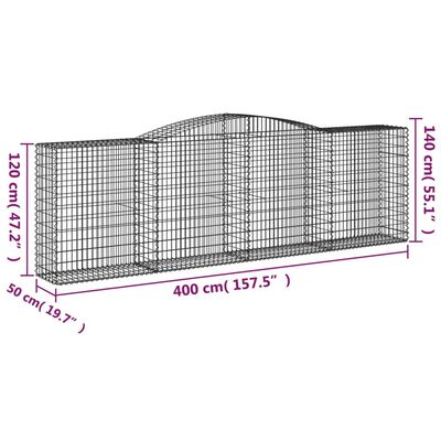 vidaXL Kaareva kivikori 400x50x120/140 cm galvanoitu rauta