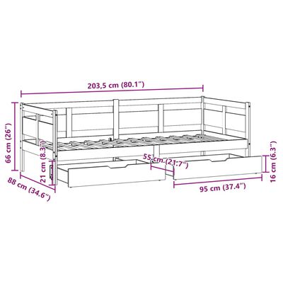 vidaXL Vuodesohva laatikoilla valkoinen 80x200 cm täysi mänty