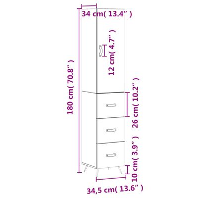 vidaXL Kaappi musta 34,5x34x180 cm tekninen puu