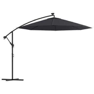 vidaXL Aurinkovarjo cantilever LED ja terästolppa 300 cm musta