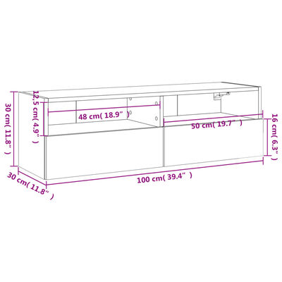 vidaXL TV-seinäkaappi harmaa Sonoma 100x30x30 cm tekninen puu