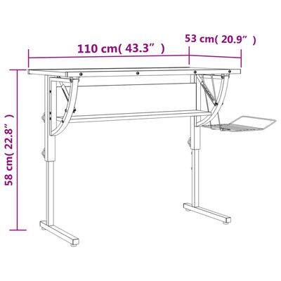 vidaXL Askartelupöytä valkoharmaa 110x53x(58-87) cm tekninen puu/teräs