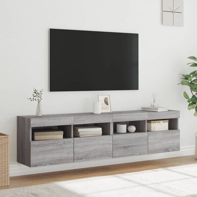 vidaXL TV-seinäkaapit LED-valoilla 2 kpl harmaa Sonoma 80x30x40 cm