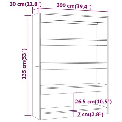 vidaXL Kirjahylly/tilanjakaja musta 100x30x135 cm lastulevy