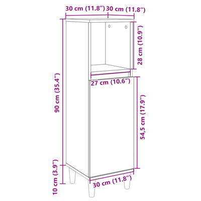 vidaXL Kylpyhuoneen kaappi Sonoma-tammi 30x30x100 cm tekninen puu