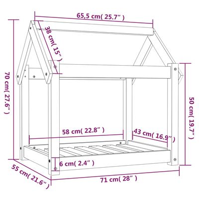 vidaXL Koiransänky musta 71x55x70 cm täysi mänty