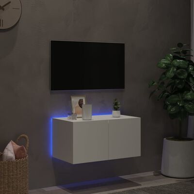 vidaXL TV-seinäkaappi LED-valoilla valkoinen 60x35x31 cm