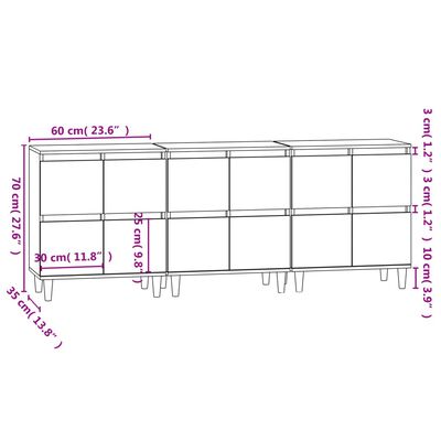 vidaXL Senkit 3 kpl savutammi 60x35x70 cm tekninen puu