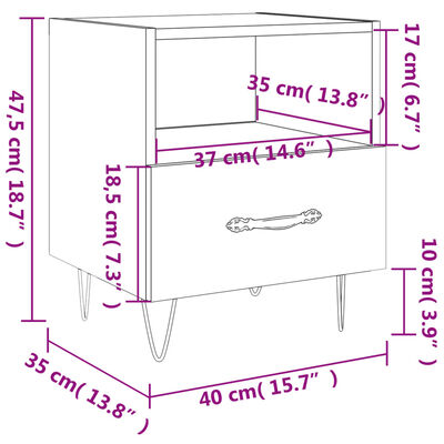 vidaXL Yöpöydät 2 kpl betoninharmaa 40x35x47,5 cm tekninen puu