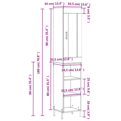 vidaXL Kaappi betoninharmaa 34,5x34x180 cm tekninen puu