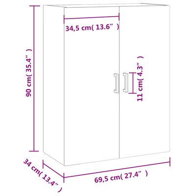 vidaXL Seinäkiinnitettävä kaappi ruskea tammi 69,5x34x90 cm