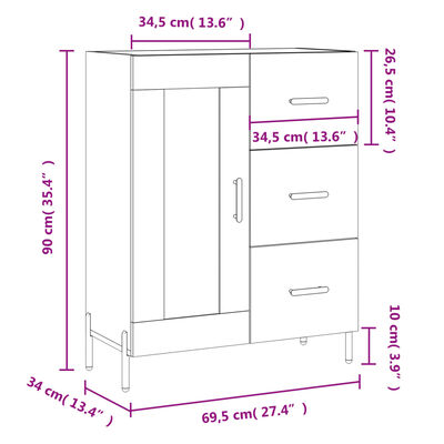 vidaXL Senkki korkeakiilto valkoinen 69,5x34x90 cm tekninen puu