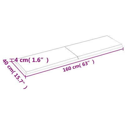 vidaXL Kylpyhuoneen työtaso 160x40x(2-4) cm käsittelemätön täysi puu