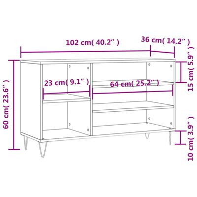 vidaXL Kenkäkaappi savutammi 102x36x60 cm tekninen puu