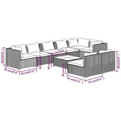 vidaXL 9-osainen Puutarhasohvasarja tyynyillä polyrottinki ruskea