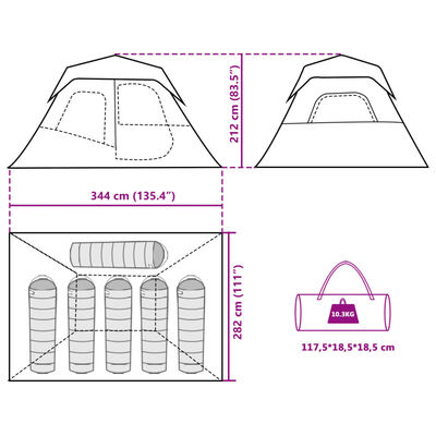 vidaXL Perheteltta LED-valolla 6 henkilölle vaaleansin. pikavapautus