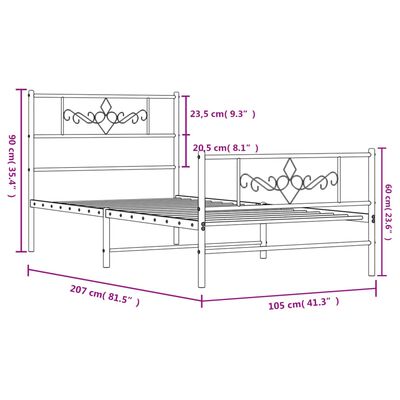 vidaXL Metallinen sängynrunko päädyillä musta 100x200 cm