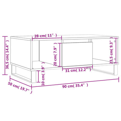 vidaXL Sohvapöytä harmaa Sonoma 90x50x36,5 cm tekninen puu