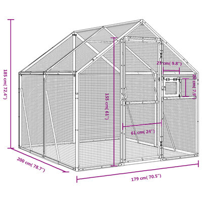 vidaXL Aviaario hopea 1,79x2x1,85 m alumiini