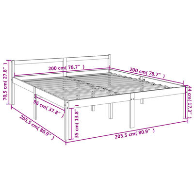 vidaXL Vanhusten sänky harmaa 200x200 cm täysi mänty