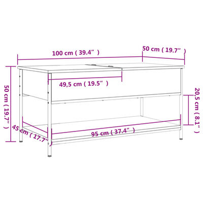 vidaXL Sohvapöytä musta 100x50x50 cm tekninen puu ja metalli