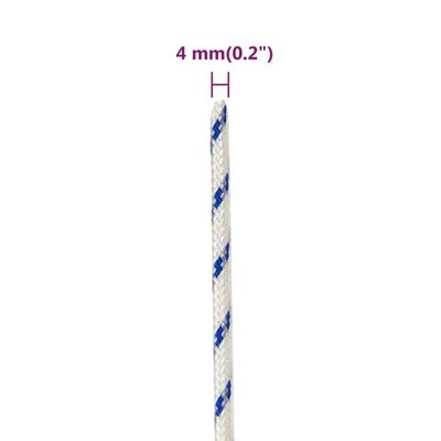 vidaXL Veneköysi valkoinen 4 mm 500 m polypropeeni