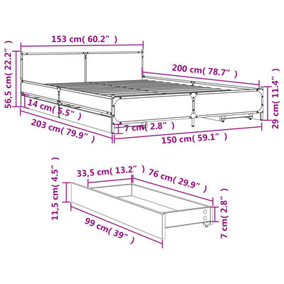 vidaXL Sängynrunko laatikoilla musta 150x200 cm tekninen puu