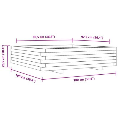 vidaXL Kukkalaatikko vahanruskea 100x100x26,5 cm täysi mänty