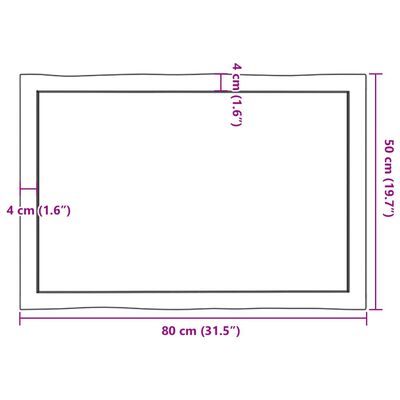 vidaXL Pöytälevy ruskea 80x50x(2-6)cm käsitelty täystammi elävä reuna