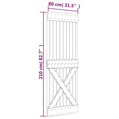 vidaXL Liukuovi asennustarvikkeineen 80x210 cm täysi mänty