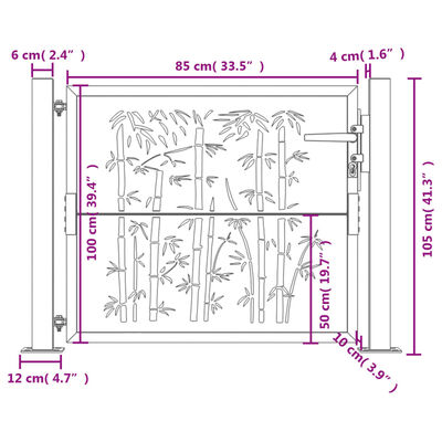 vidaXL Puutarhaportti antrasiitti 105x105 cm teräs bambukuvio