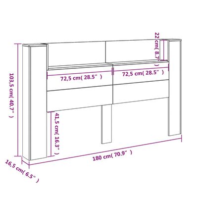 vidaXL Sängynpäätykaappi LED-valoilla musta 180x16,5x103,5 cm