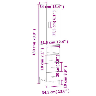 vidaXL Kaappi Sonoma-tammi 34,5x34x180 cm tekninen puu