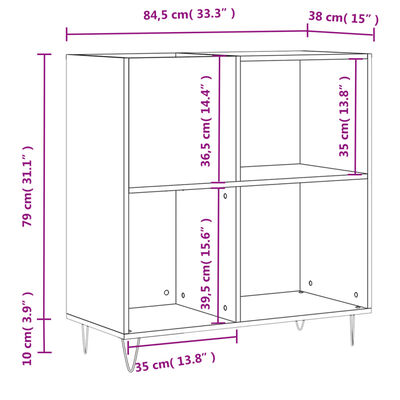 vidaXL LP-levyjen säilytyskaappi valkoinen 84,5x38x89 cm tekninen puu