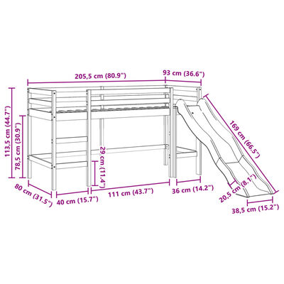 vidaXL Lasten parvisänky tunnelilla sininen 80x200 cm täysi mänty