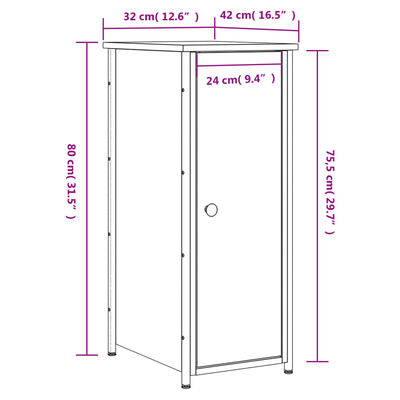 vidaXL Yöpöytä musta 32x42x80 cm tekninen puu