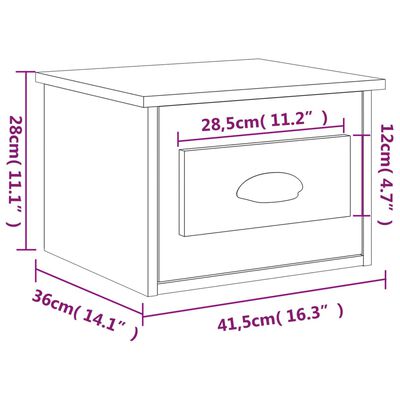 vidaXL Seinäkiinnitettävä yöpöytä Sonoma-tammi 41,5x36x28 cm