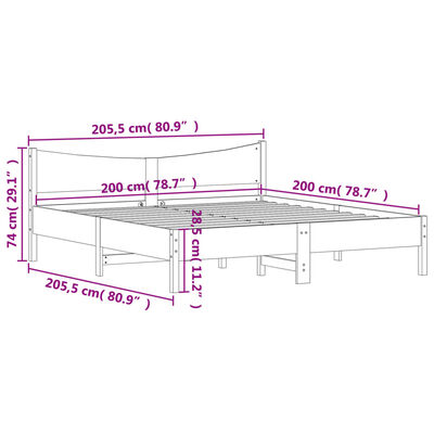 vidaXL Sängynrunko ilman patjaa valkoinen 200x200 cm täysi mänty