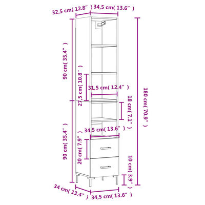 vidaXL Kaappi betoninharmaa 34,5x34x180 cm tekninen puu