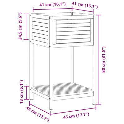 vidaXL Kukkalaatikko hyllyllä 45x45x80 cm täysi akasiapuu ja teräs